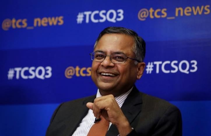 FILE PHOTO: Tata Consultancy Services (TCS) Chief Executive N. Chandrasekaran speaks during a news conference in Mumbai January 16, 2014. REUTERS/Danish Siddiqui/Files