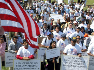 In this file photo from 2007, skilled immigrants, including doctors and engineers, rally on Capitol Hill in Washington, to protest long delays in getting green cards. (Washington Post photo by Jahi Chikwendiu)