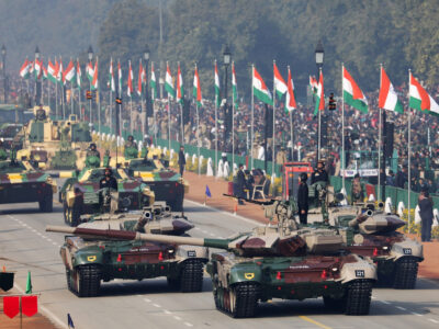 Indian Army T-90 tanks move along the Rajpath during the Republic Day parade in New Delhi on Jan. 26, 2020. MUST CREDIT: Bloomberg photo by T. Narayan.