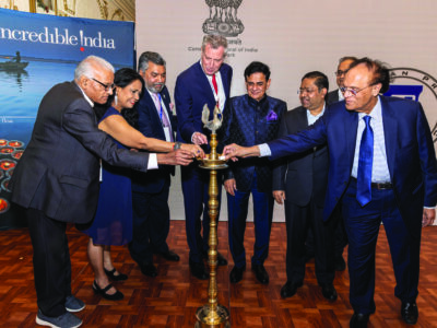 Lamp lighting ceremony at the May 21, 2022, Indo-American Press Club event held at the Indian Consulate in New York. Photo: Rajiv Bhatty, ITV Gold