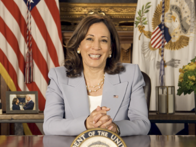 Vice President Kamala Harris speaking in a pre-recorded message to attendees at the Indian-American Impact Project summit May 18, 2022. Photo: screengrab