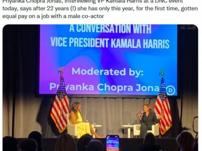 Priyanka Chopra in conversation with Vice President Kamala Harris Sept. 30, 2022, at Democratic National Committee convention Photo: Twitter @Priyanka