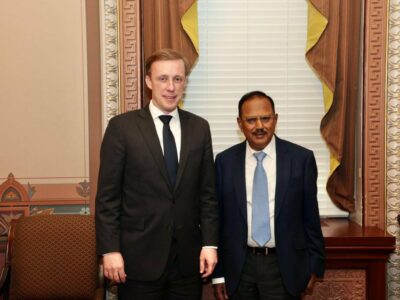 US National Security Advisor with Indian counterpart Ajit Doval at the White House "Honored to welcome Indian National Security Advisor Doval to the White House to launch the next milestone in the U.S.-India strategic technology and defense partnership. Together, we will deliver for our people and economies, and continue to advance a free and open Indo-Pacific." Photo Twitter @Jack Sullivan