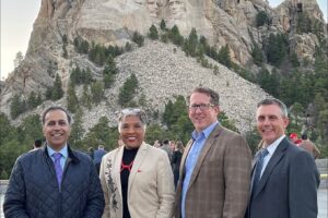 Congressman Krishnamoorthi at Mount Rushmore with U.S. Representatives. Joyce Beatty (D-OH), Adrian Smith (R-NE), and Kelly Armstrong (R-ND) after receiving the Roosevelt Leadership Award. PHOTO: provided by Congressman Krishnamoorthi's office.