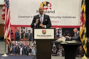 Maryland Governor Wes Moore addressing guests during the Diwali Celebration on November 13, 2023, at the Universities at Shady Grove in Rockville. PHOTO: T. Vishnudatta Jayaraman, News India Times