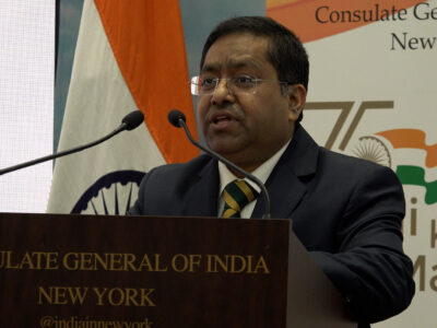 India’s Consul General in New York, Randhir Jaiswal, giving his farewell speech November 29, 2023, at the Indian Consulate. ALL PHOTOS: ITV GOLD