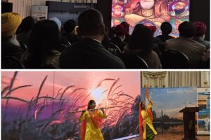 Video being shown on the occasiosn of Baisakhi celebrations at Indian Consulate in New York, above. Seen below is a performance at the same event. PHOTOS: X @IndiainNewYork