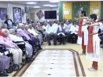 Children performing on Mother's Day at AristaCare nursing home in New Jersey, May 12, 2024, as residents of the longterm care facility enjoy watching. PHOTO: ITV Gold/Sachin Ravindran
